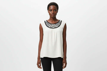 Ivory Crochet Neck Knit Top Nawao.com