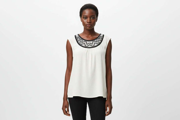 Ivory Crochet Neck Knit Top Nawao.com