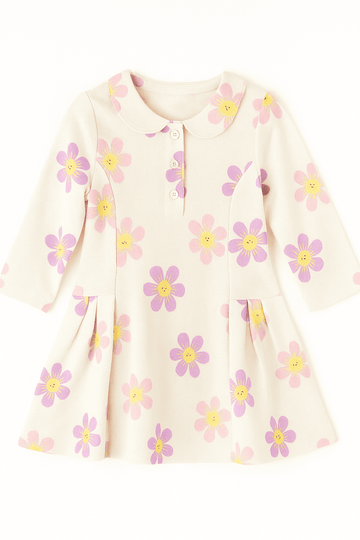 Ivory Floral All Over Print Pique Dress Ivory Nawao.com