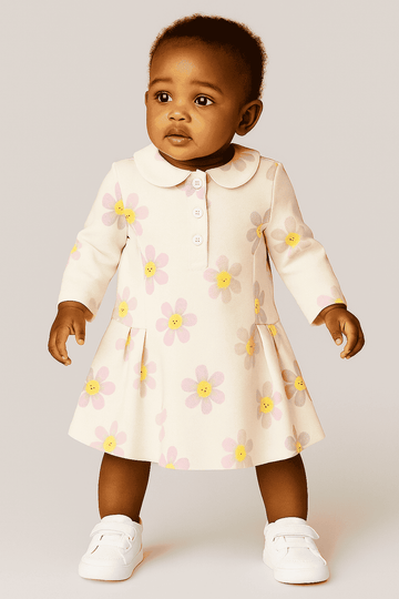 Ivory Floral All Over Print Pique Dress Ivory Nawao.com