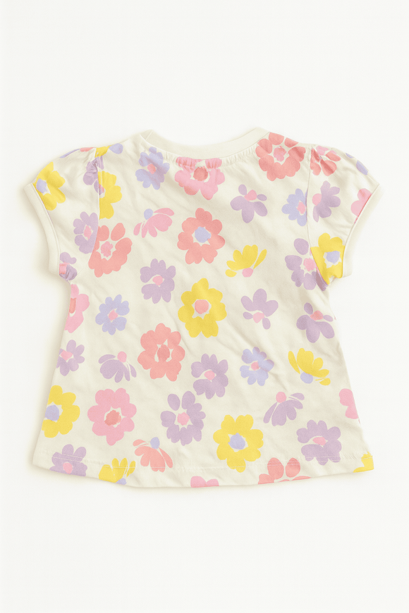 Ivory Floral All Over Print Puff Sleeve Ivory Nawao.com
