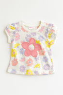 Ivory Floral All Over Print Puff Sleeve Ivory Nawao.com