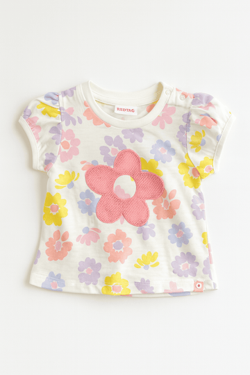 Ivory Floral All Over Print Puff Sleeve Ivory Nawao.com