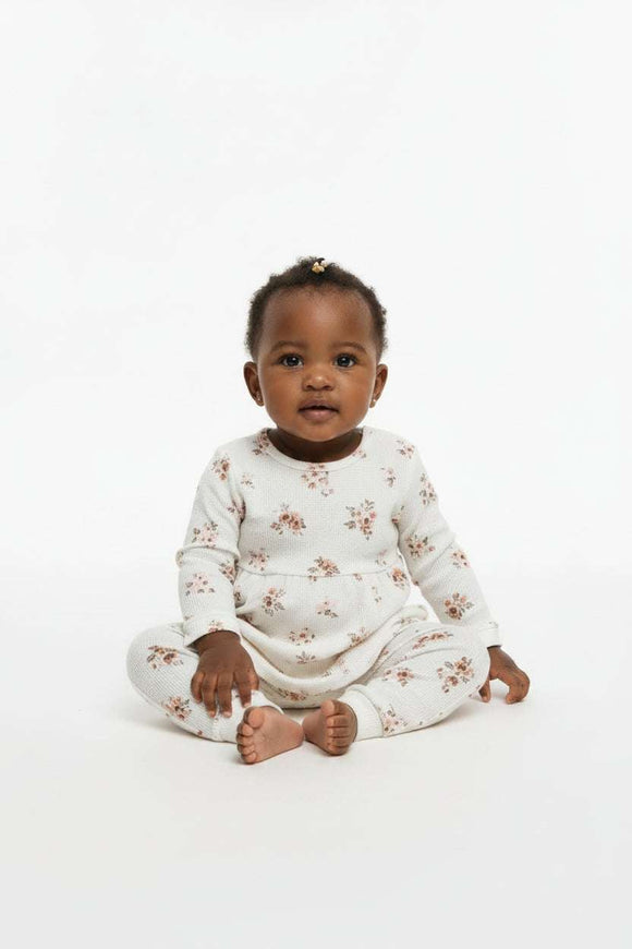 Ivory Floral All Over Print Waffle  Casual Set  Ivory Nawao.com