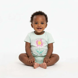 Ivory Floral Placement Print Short Sleeves Tee Nawao.com