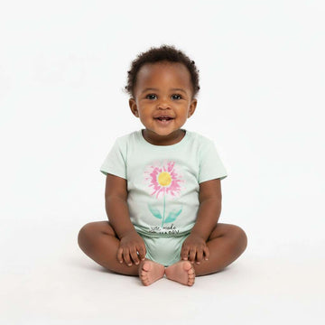 Ivory Floral Placement Print Short Sleeves Tee Nawao.com