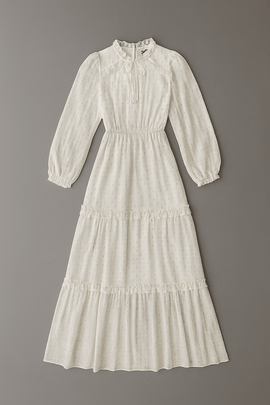 Ivory Frill Detailed Lurex Jacquard Dress Nawao.com