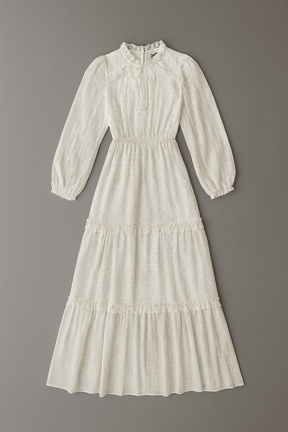 Ivory Frill Detailed Lurex Jacquard Dress Nawao.com