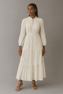 Ivory Frill Detailed Lurex Jacquard Dress Nawao.com