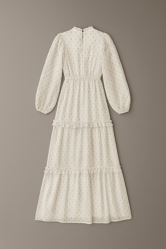 Ivory Frill Detailed Lurex Jacquard Dress Nawao.com