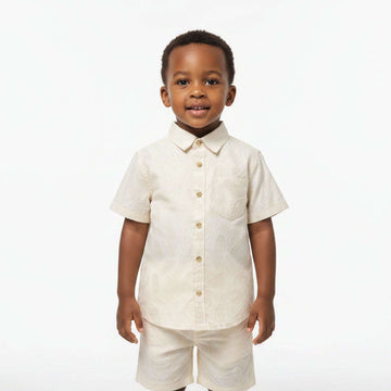 Ivory Jacquard Short Sleeve Shirt Ivory Nawao.com