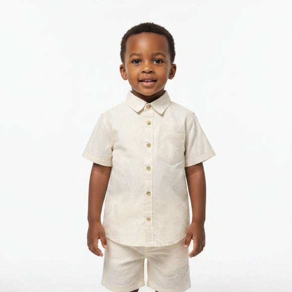 Ivory Jacquard Short Sleeve Shirt Ivory Nawao.com