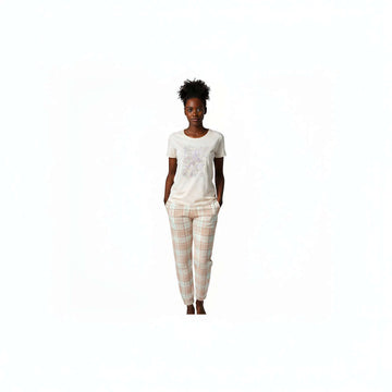 Ivory Knit Woven Table Pj Set Nawao.com