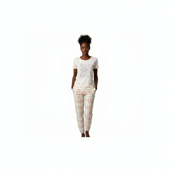 Ivory Knit Woven Table Pj Set Nawao.com