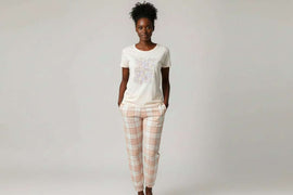 Ivory Knit Woven Table Pj Set Nawao.com