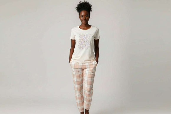 Ivory Knit Woven Table Pj Set Nawao.com