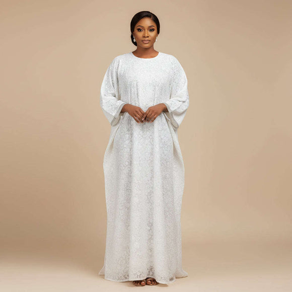 Ivory Lurex Dress With Embelished On Sleeve Ivory Nawao.com