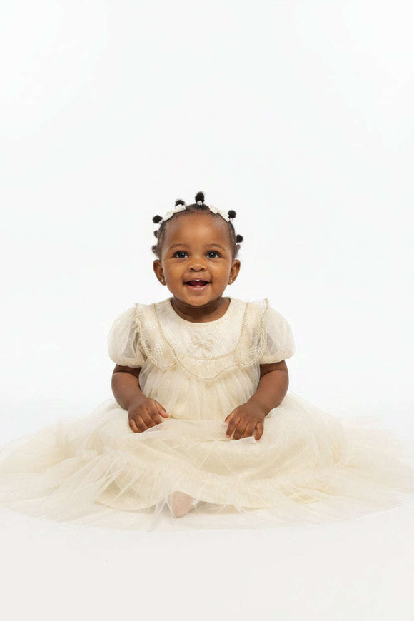 Ivory Mesh Dress With Bow Ivory Nawao.com