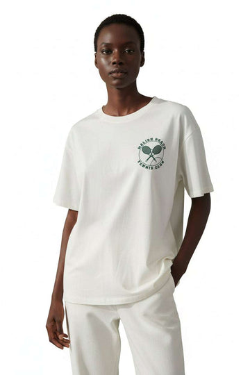 Ivory Oversized  Placement Print T Shirt Nawao.com