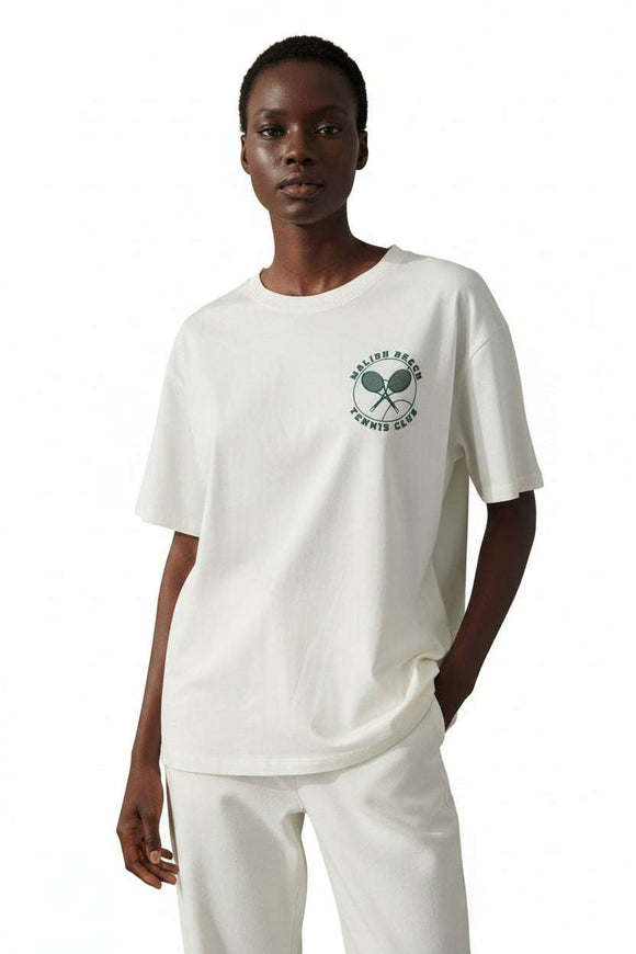 Ivory Oversized  Placement Print T Shirt Nawao.com