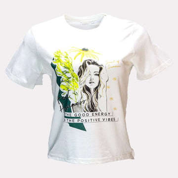 Ivory Placement Print Crew Neck T Shirt Nawao.com