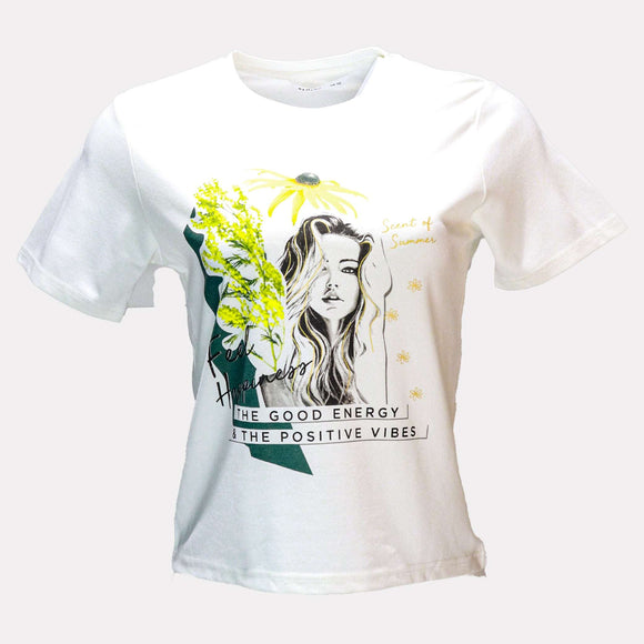 Ivory Placement Print Crew Neck T Shirt Nawao.com