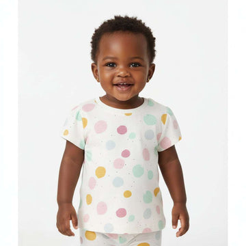 Ivory Polka Dots All Over Print T Shirt Nawao.com