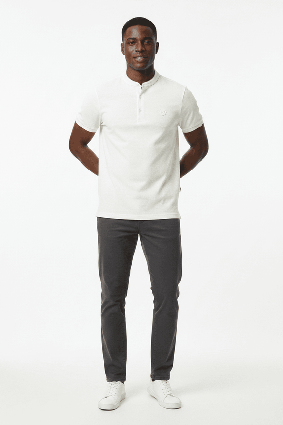 Ivory Standup Collar Polo Shirt Ivory Nawao.com