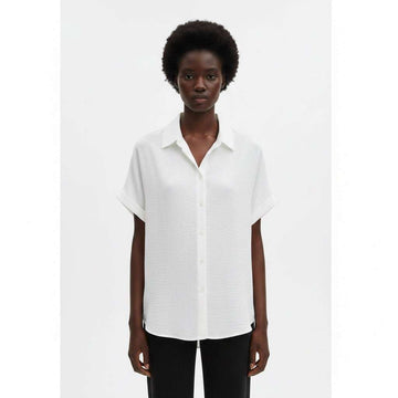 Ivory Tetured Button Front Collared Shirt Ivory Nawao.com