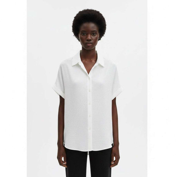 Ivory Tetured Button Front Collared Shirt Ivory Nawao.com