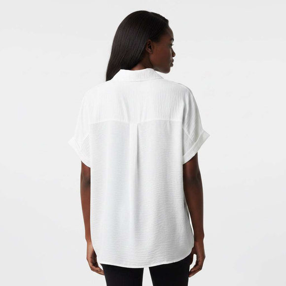 Ivory Tetured Button Front Collared Shirt Ivory Nawao.com