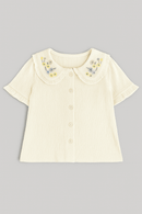 Ivory Woven Blouse With Embroidered Collar Ivory Nawao.com