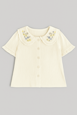 Ivory Woven Blouse With Embroidered Collar Ivory Nawao.com