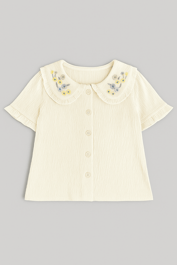 Ivory Woven Blouse With Embroidered Collar Ivory Nawao.com