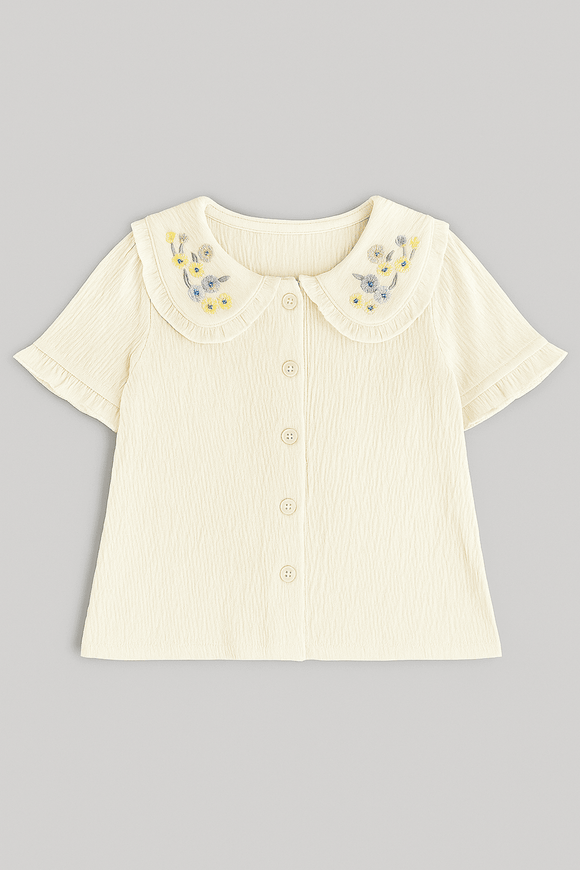Ivory Woven Blouse With Embroidered Collar Ivory Nawao.com