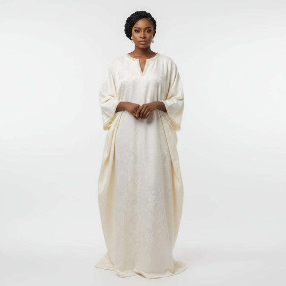 Jacquard Embelish Kaftan Ivory Nawao.com