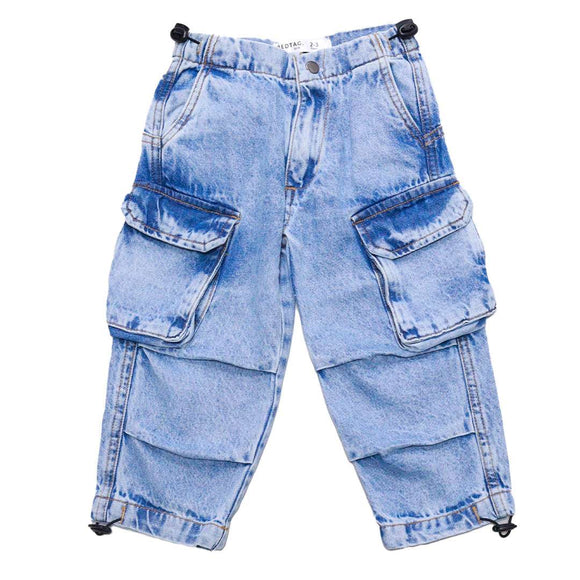 Jogger With Flap Pockets And Elasticed Opening Light Wash Nawao.com