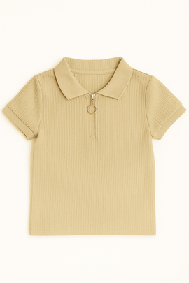 Junior Boys Beige Polo T Shirt W  Zipper Nawao.com