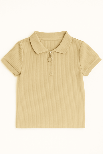 Junior Boys Beige Polo T Shirt W  Zipper Nawao.com