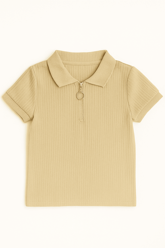 Junior Boys Beige Polo T Shirt W  Zipper Nawao.com