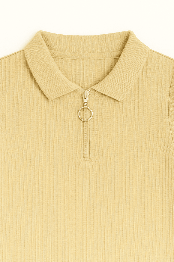 Junior Boys Beige Polo T Shirt W  Zipper Nawao.com