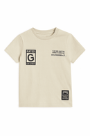 Junior Boys Beige Print With Badge Short Sleeve T Shirt Nawao.com