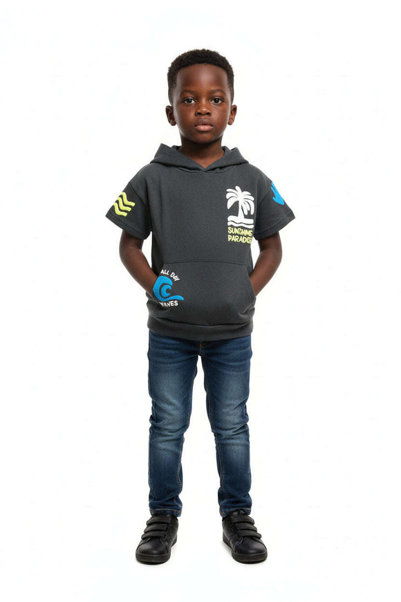 Junior Boys Charcole Hoddie Short Sleeve T Shirt Charcoal Nawao.com