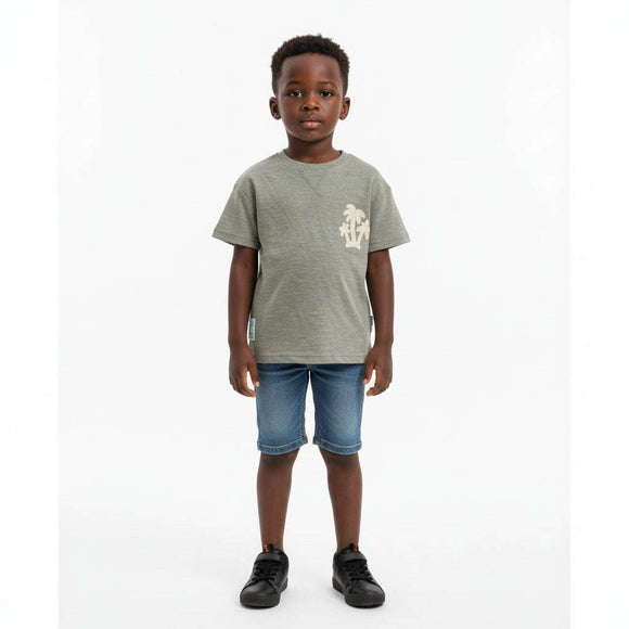 Junior Boys Green Jaquard T Shirt With Pam Tree Patch  Green Nawao.com