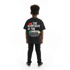 Junior Boys Grey Front   Back Print With Badge Short Sleeve T Shirt Mid Grey Nawao.com