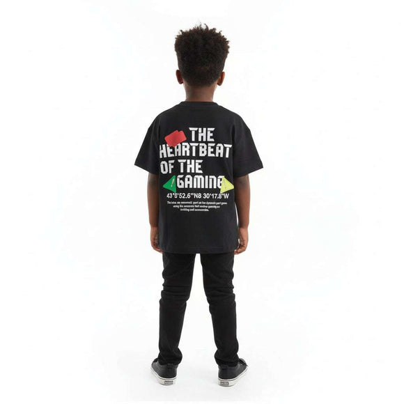 Junior Boys Grey Front   Back Print With Badge Short Sleeve T Shirt Mid Grey Nawao.com