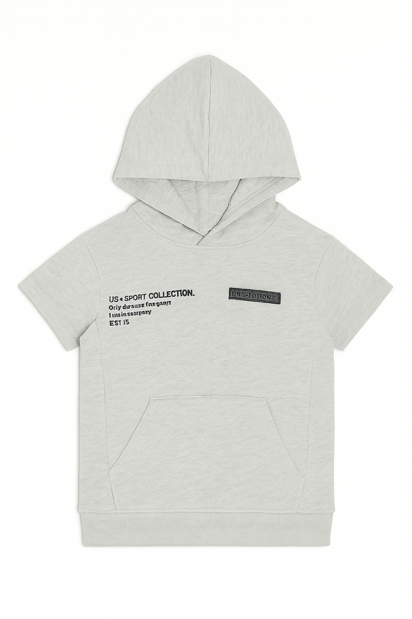 Junior Boys Grey Hoddie Short Sleeve T Shirt Nawao.com