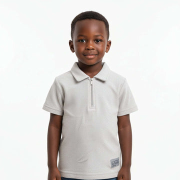 Junior Boys Grey Polo With Zipper  Mid Grey Nawao.com
