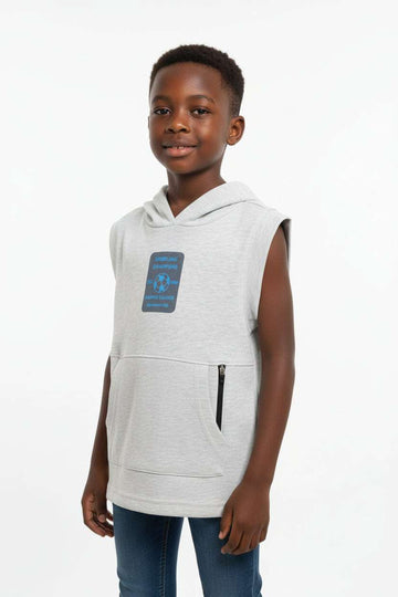 Junior Boys Grey Sleeve Less Hooded Tsh Silver Nawao.com