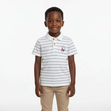 Junior Boys Henley Stripe T Shirt  White Nawao.com